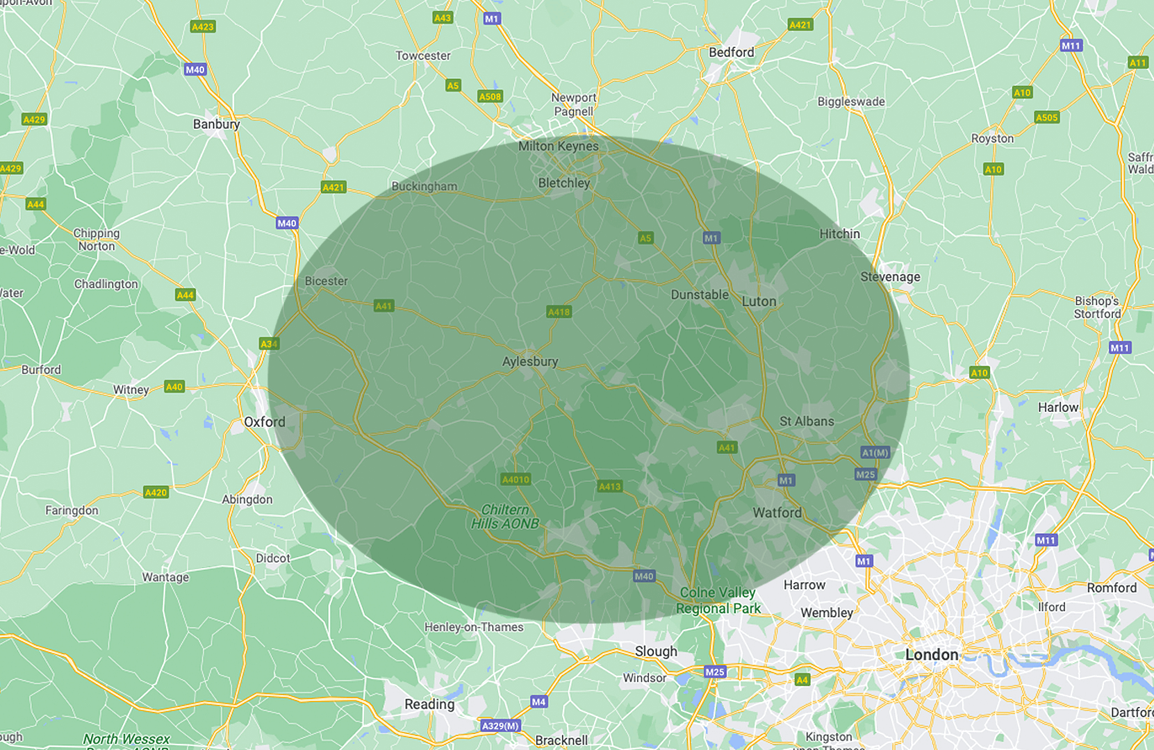 Map showing the areas covered by HanneGrice